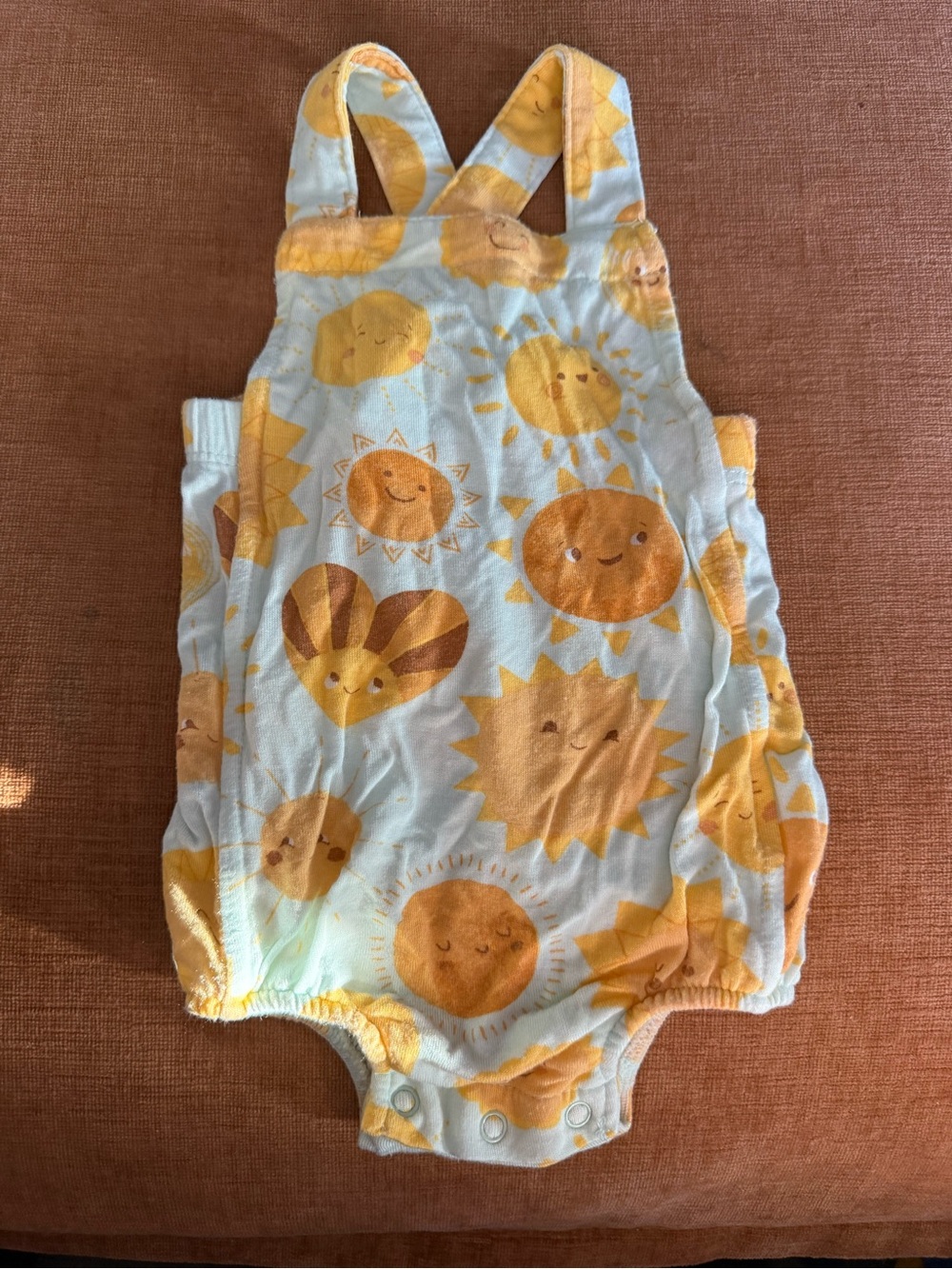 Angel Dear Light Blue and Yellow Sun Print Baby One-Piece